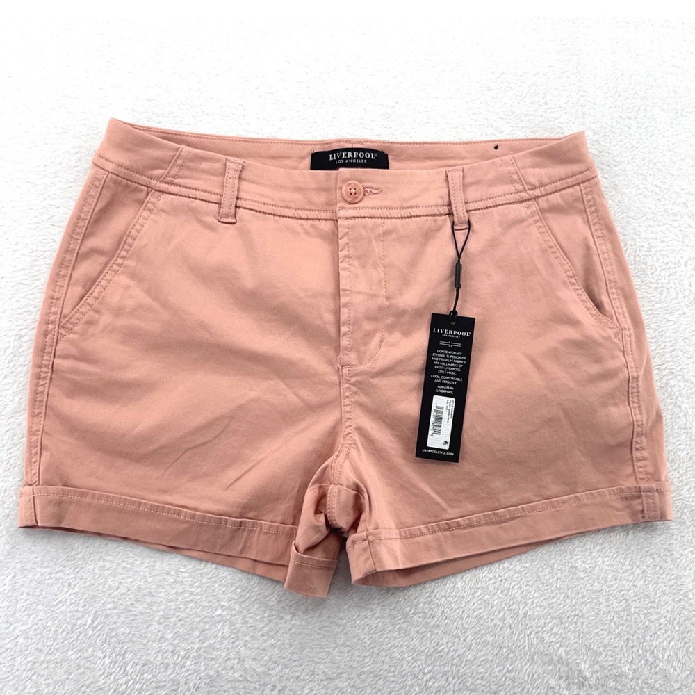 Liverpool Women Shorts Size 12/31 Bombay Pink Chino Cuffed 4" Stretchy Comfy